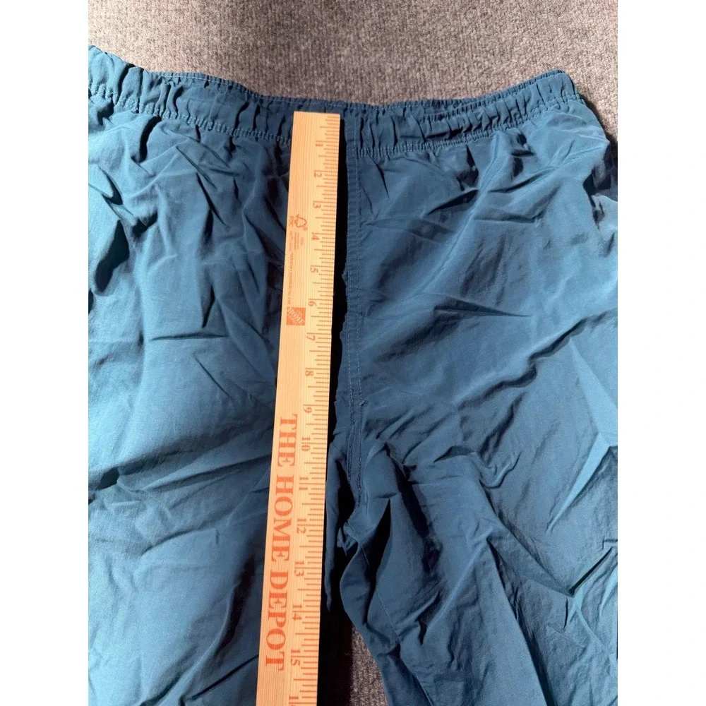 Lands End Vintage Mens 34 Nylon Pants Teal Blue Elastic Waist Made in USA